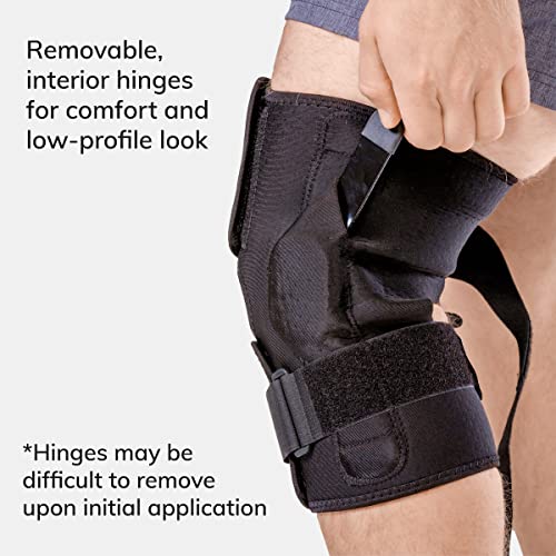 BraceAbility Torn Meniscus ROM Knee Brace - Hinged Post Surgery Support with Flexion Extension Control for Hyperextension and Locking Treatment, Ligament PCL or ACL Tears, Osteoarthritis Relief (S)