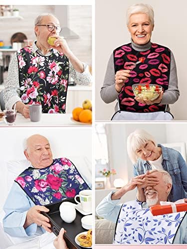 Eurzom 6 Pack Adult Bibs for Elderly Women Men, Reusable Adult Bibs for Eating with Optional Crumb Catcher Clothing Protector