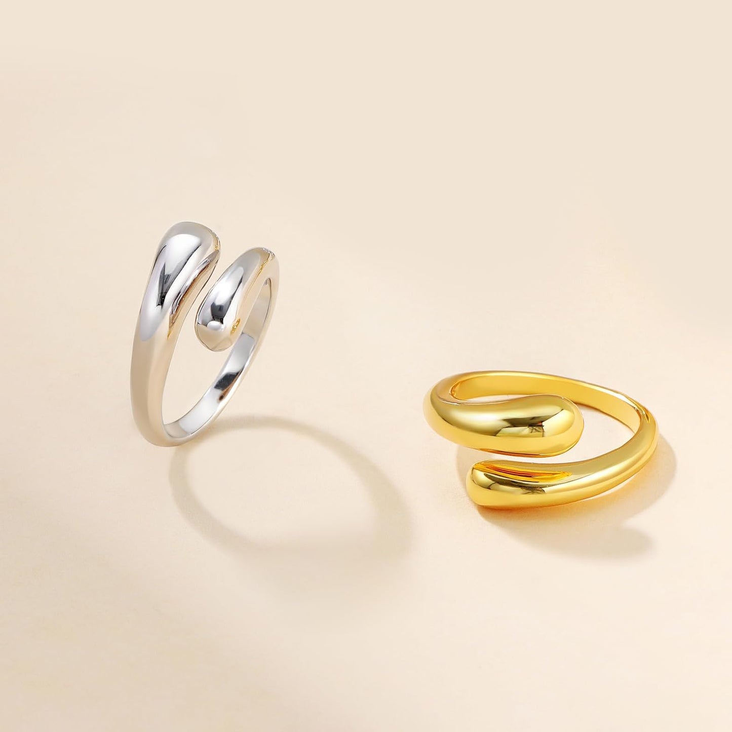 AIETUE Chunky Rings For Women, Gold Silver Thumb Ring Asymmetrical Wavy Curve Ring Adjustable Non Tarnish Dainty Stainless Steel New Year Anniversary Birthday Jewelry Gift (Teardrop Gold)