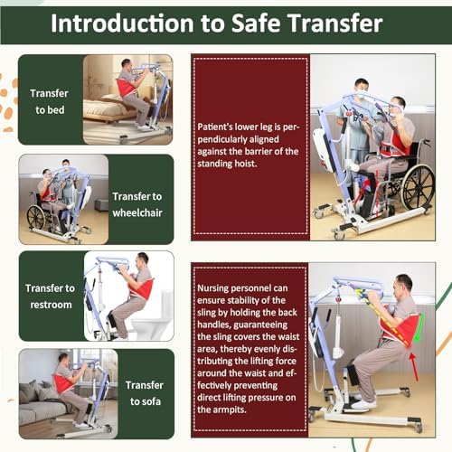 Sit to Stand Lift Patient Aid Padded Sling and Stand Assist with Back Support,Patient Lift Sling Works with Most Mobility Aids & Equipment (Medium-Red)