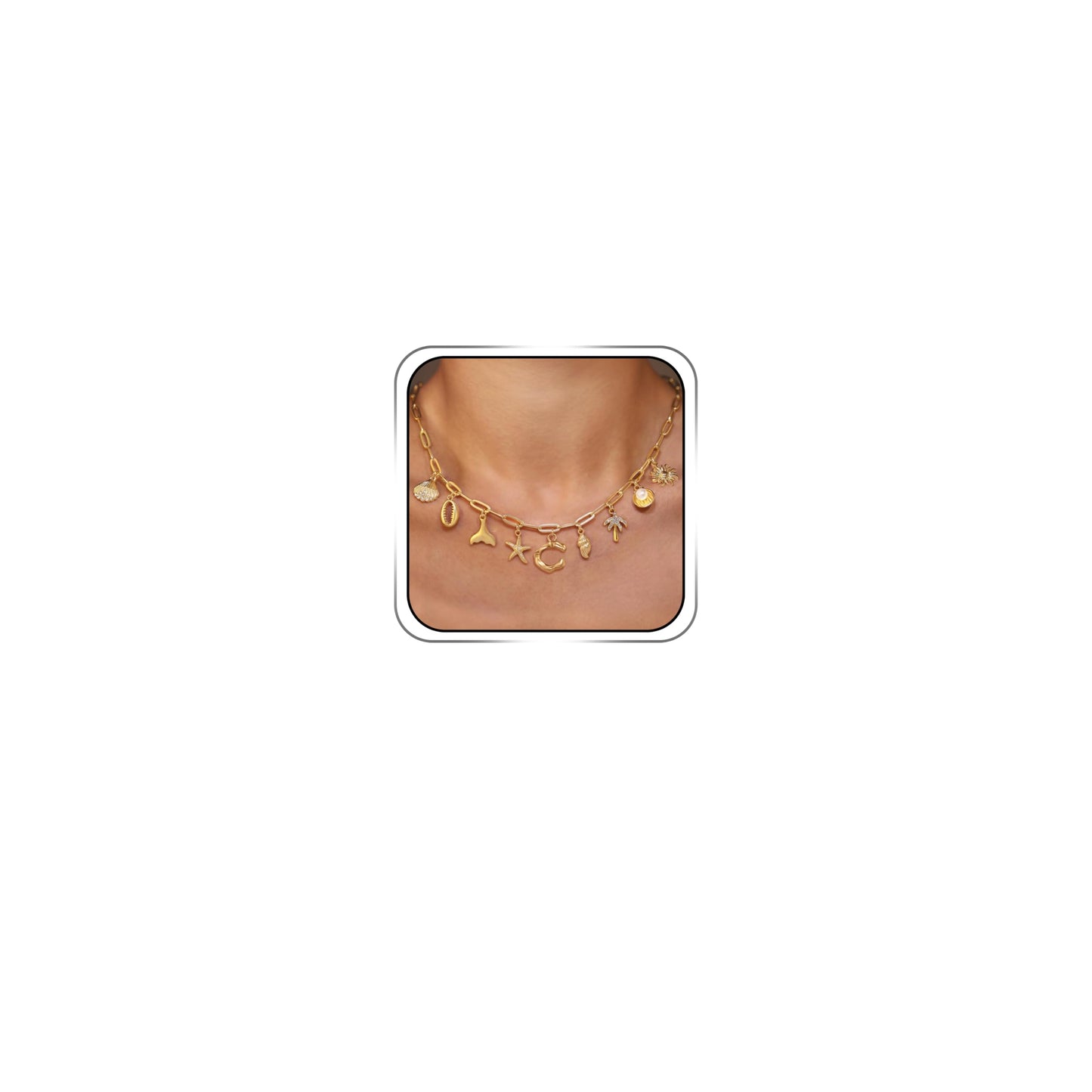 JALZEMPL Initial Charm Necklaces For Women Shell Letter Paperclip Chain Seashell Starfish Beach Summer Pendant Boho Surfer 14K Gold Plated Jewelry Gift (C)