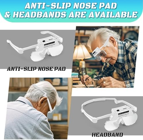 Magnifying Glasses with Lights Rechargeable Headband Magnifying Glasses for Close Work with 5 LEDs, 5X 3.5X 2.5X 1.5X Hands Free Lighted Magnifier for Reading Jewelry Sewing