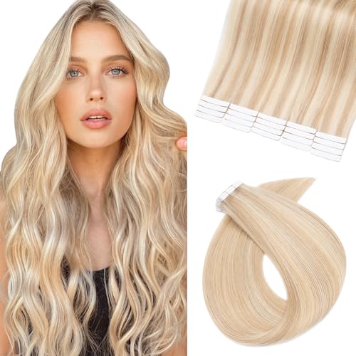 Benehair Remy Tape in Hair Extensions Human Hair Ash Blonde&Bleach Blonde Seamless Skin Weft Tape in Real Human Hair Extensions Straight Hair 22 Inch 50g #18P613 20 pcs