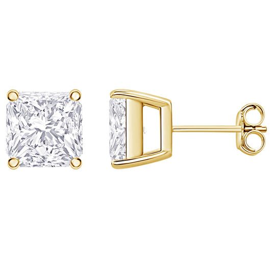 14K Yellow Gold 0.5 Carat Princess Shape LAB GROWN Diamond IGI Certified Stud Earrings for women 4 Prong Push Back (E/F Color VS2/SI1 CLARITY)