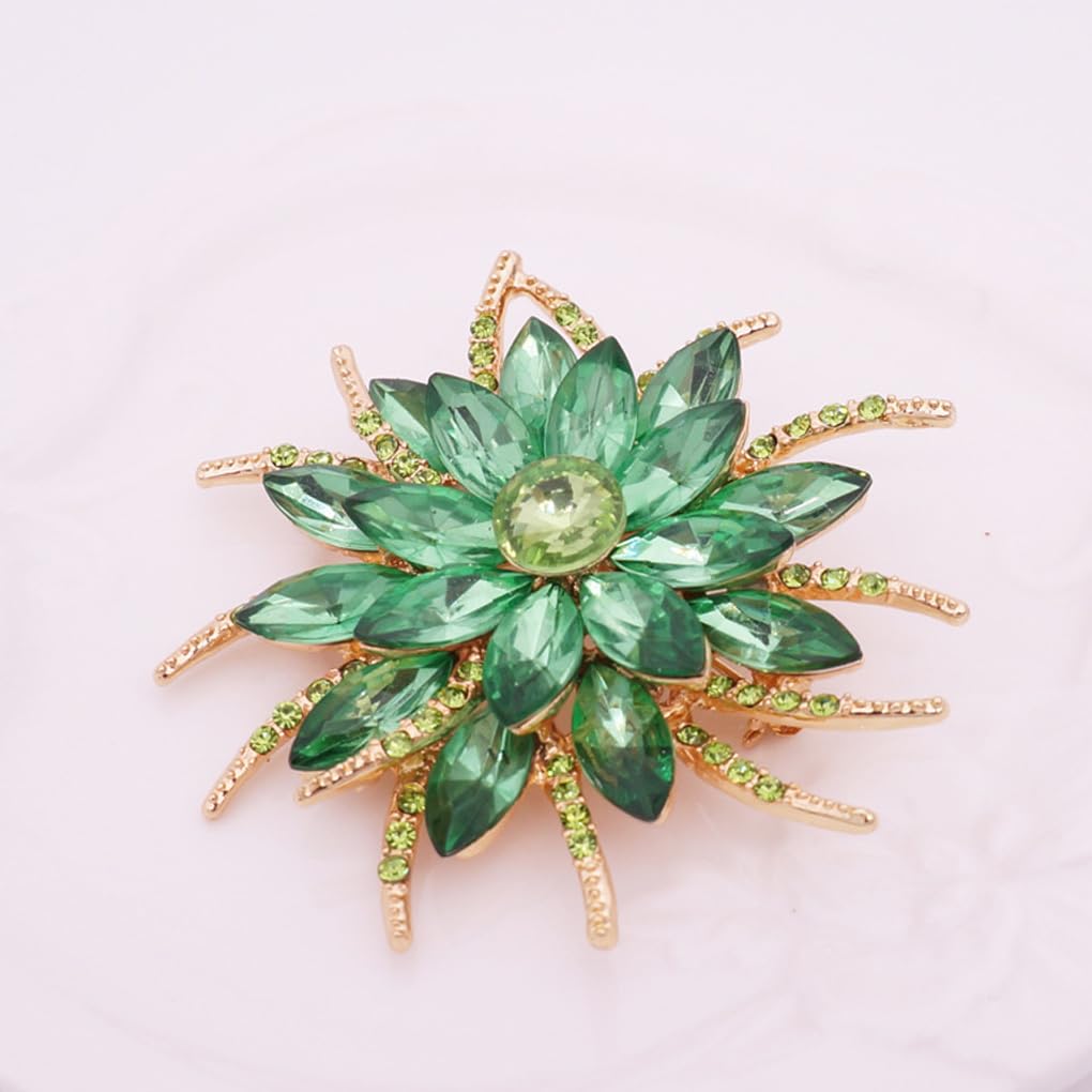 Rhinestone Large Flower Brooches Pins for Women Fashion Sparkly Crystal Sunflower Statement Brooch Unique Wedding Party Suit Dress Jewelry Accessories (Green2)