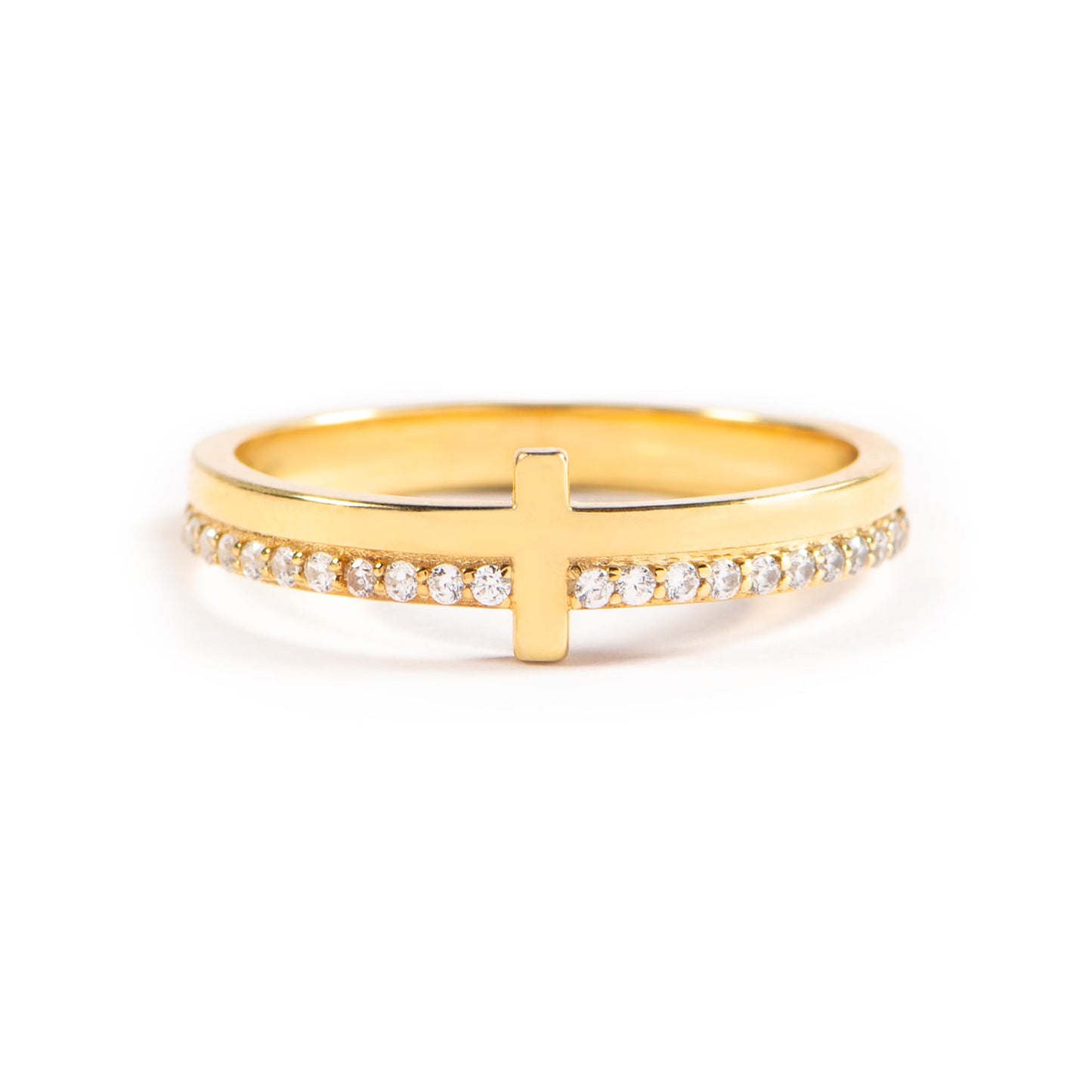 STORYJEWELLERY Cross Rings for Women, Purity Ring, 925 Sterling Silver Gold Plated Rings, Christian Ring, Christian Jewelry for Women, Confirmation Gifts, Baptism Gifts, Size 12