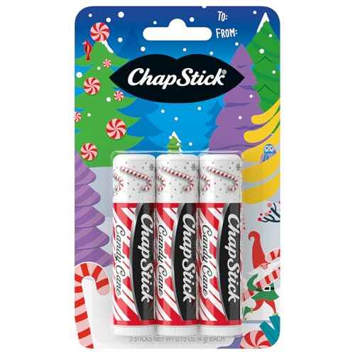 ChapStick Lip Balm, Candy Cane, 3-Count ? Fresh & Minty Lip Moisturizer, Stocking Stuffer, 0.15 Oz Ea