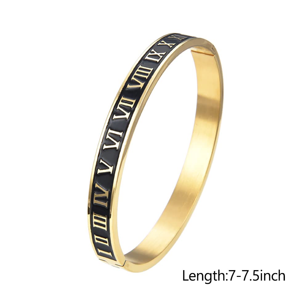 WFYOU 3PCS Stainless Steel Bracelets for Men Gold Roman Numeral Bangle Bracelet Twisted Cable Bracelet Adjustable Cuff Bracelet Mens Luxury Jewelry Bracelets Gifts(I:Gold)