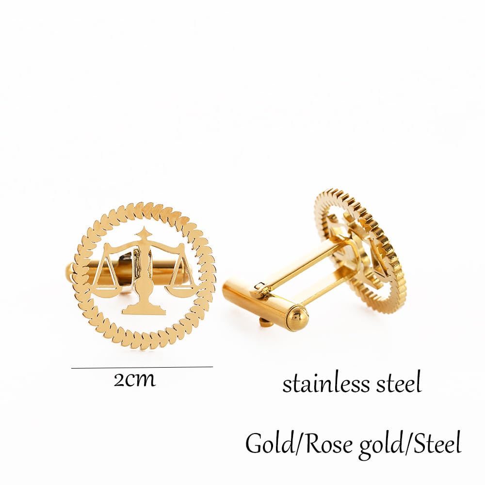 Metal Balance Badges Suit Brooch Libra Scales Brooches For Men (rose gold pin+tie clip+ cuff-link)