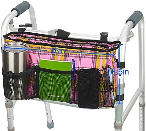 Update Walker Bag Hand Free Storage Bag Walker Attachment Handicap Basket Pouch for Rollator, Wheelchair, Folding Walkers (Colorful-Pink)