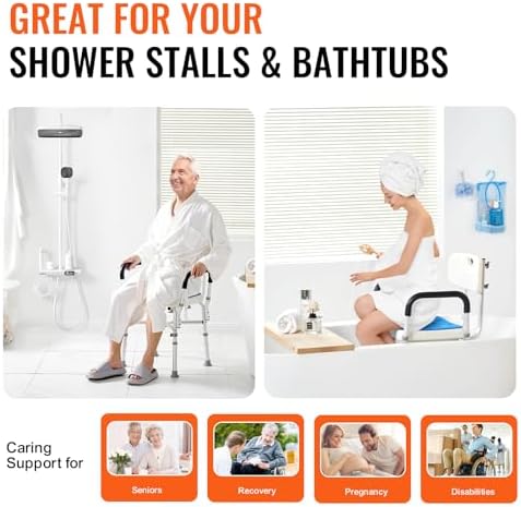 Shower Chair Seat, 400 lbs Capacity, Shower Stool with Crossing Bar, Padded Armrests and Back, Shower Chair for Inside Shower Bathtub, Adjustable Height Bench Bath Chair for Elderly Disabled
