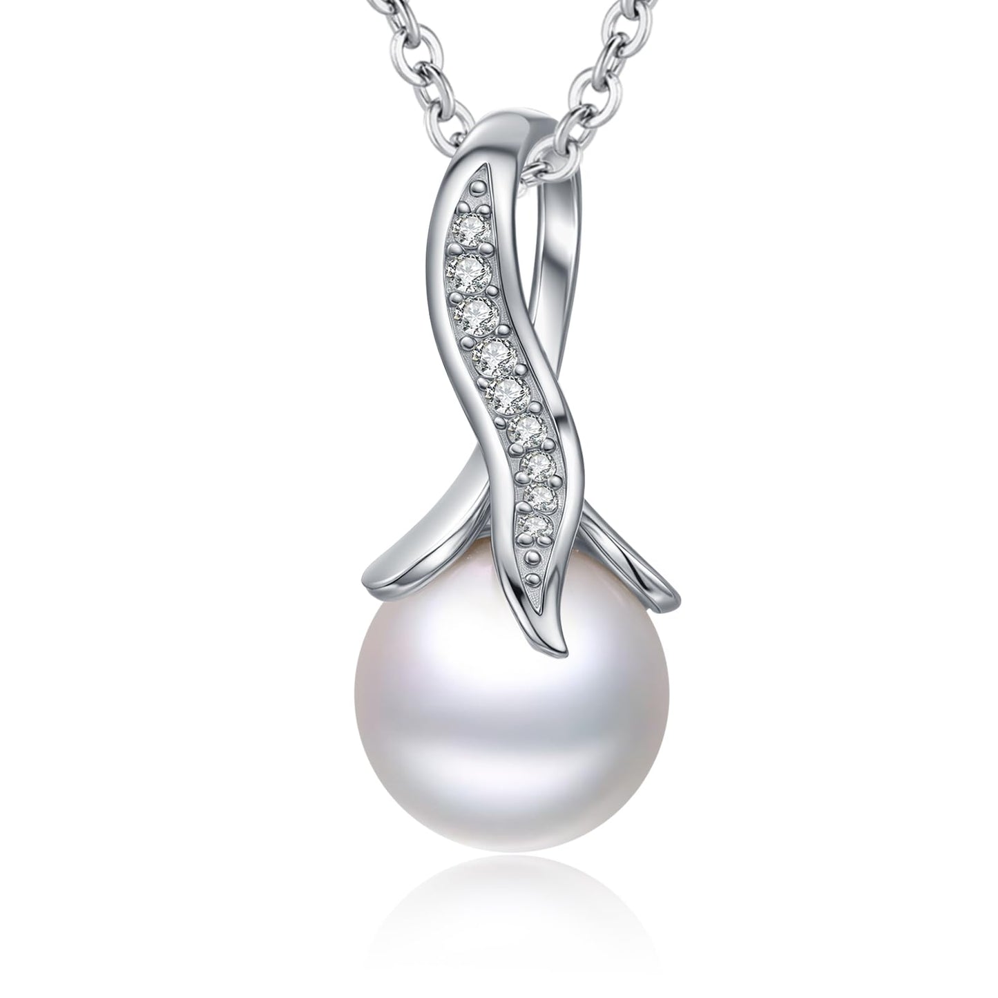 10mm Pearl Necklace 925 Sterling Silver Jewelry 5A Cubic Zirconia Pendant Necklace Best Gifts for Mom Women Girlfriend Grandma Friend Lover Her Wedding Birthday Anniversary Engagement Valentine's Day