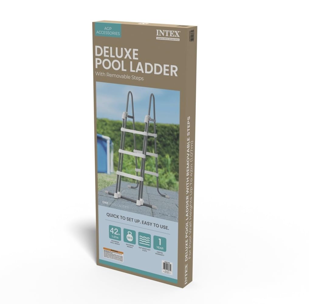 Intex 28075E Deluxe Pool Ladder with Removable Steps for Intex Pools with Wall Height of 42 Inch