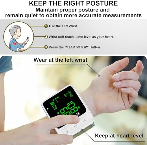 huangirl Wrist Blood Pressure Monitor | Wrist Blood Pressure Monitors for Home Use | Automatic Blood Pressure Monitor Wrist Blood Pressure Cuff with 2 Users Memory LCD Display Hypertension Alarm