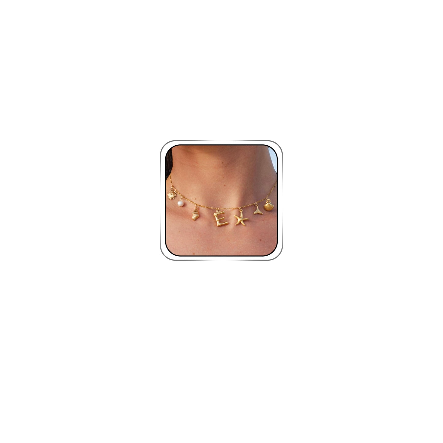 JALZEMPL Initial Charm Necklace For Women Shell Seashell Summer Beach Letter 14K Gold Plated Pendant Starfish Surfer Boho Jewelry Gifts (E)
