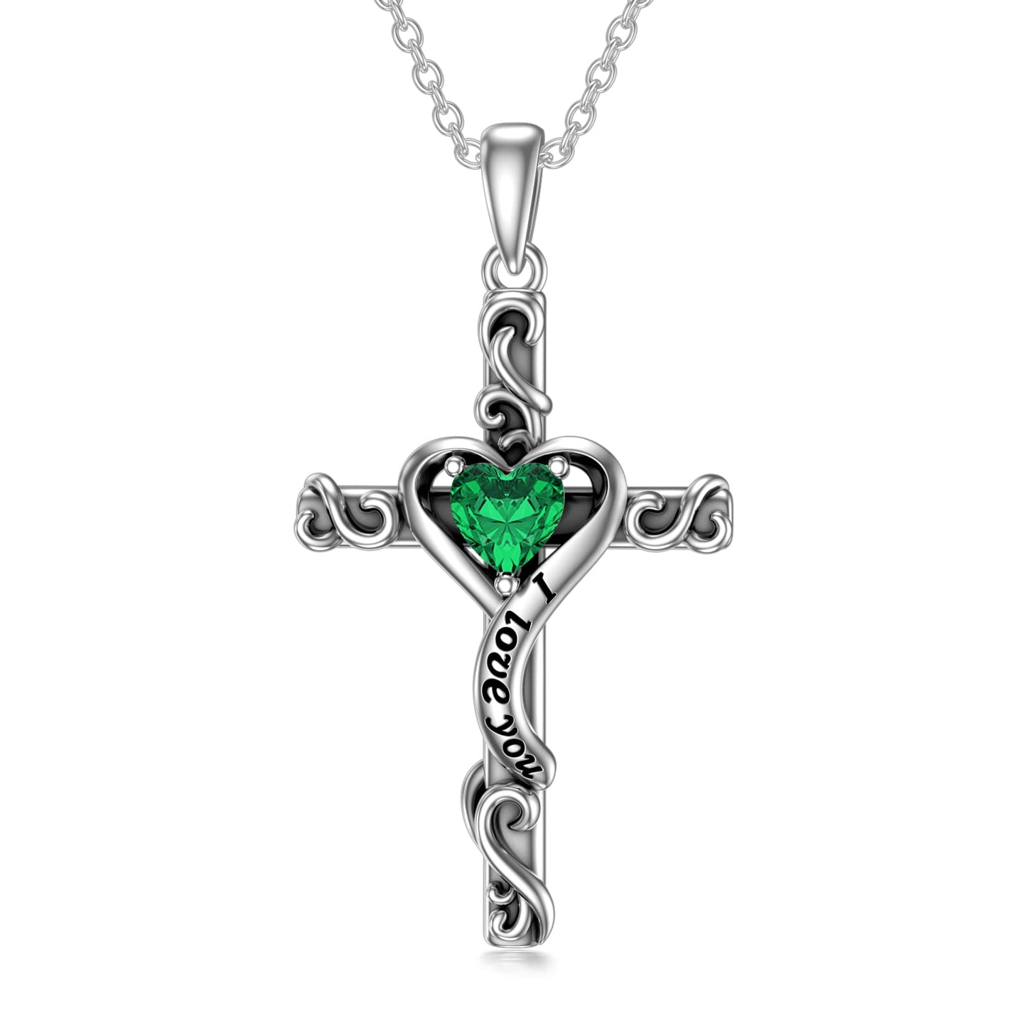 TOUPOP Emerald Cross Necklace for Women Sterling Silver May Birthstone Cross Pendant Necklace Heart Love Jewelry for Her Girlfriend Wife Mom Anniversary Birthday Mothers Day Gifts