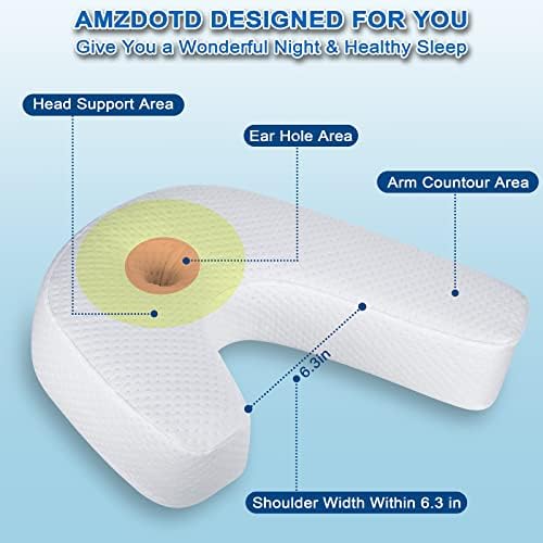 Side Sleeper Pillow J-Shaped Side Sleeper Pillows for Adults Memory Foam Pillow for Neck Shoulder Pain Relief with Ear Hold Removable Washable Cover 1 Pack White