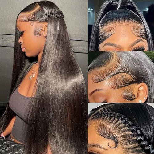 26 Inch Straight Lace Front Human Hair Wig - Pre Plucked 13x4 HD Transparent Frontal, 180% Density, Glueless for Women