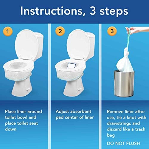 Cleanis CareBag Anti-Odor Toilet Bowl Liners with Absorbent Pad – Leak-Resistant, Universal Fit for Indoor/Outdoor Toilets – Odor-Eliminating – Converts Toilet to Dry Use, 20 Count
