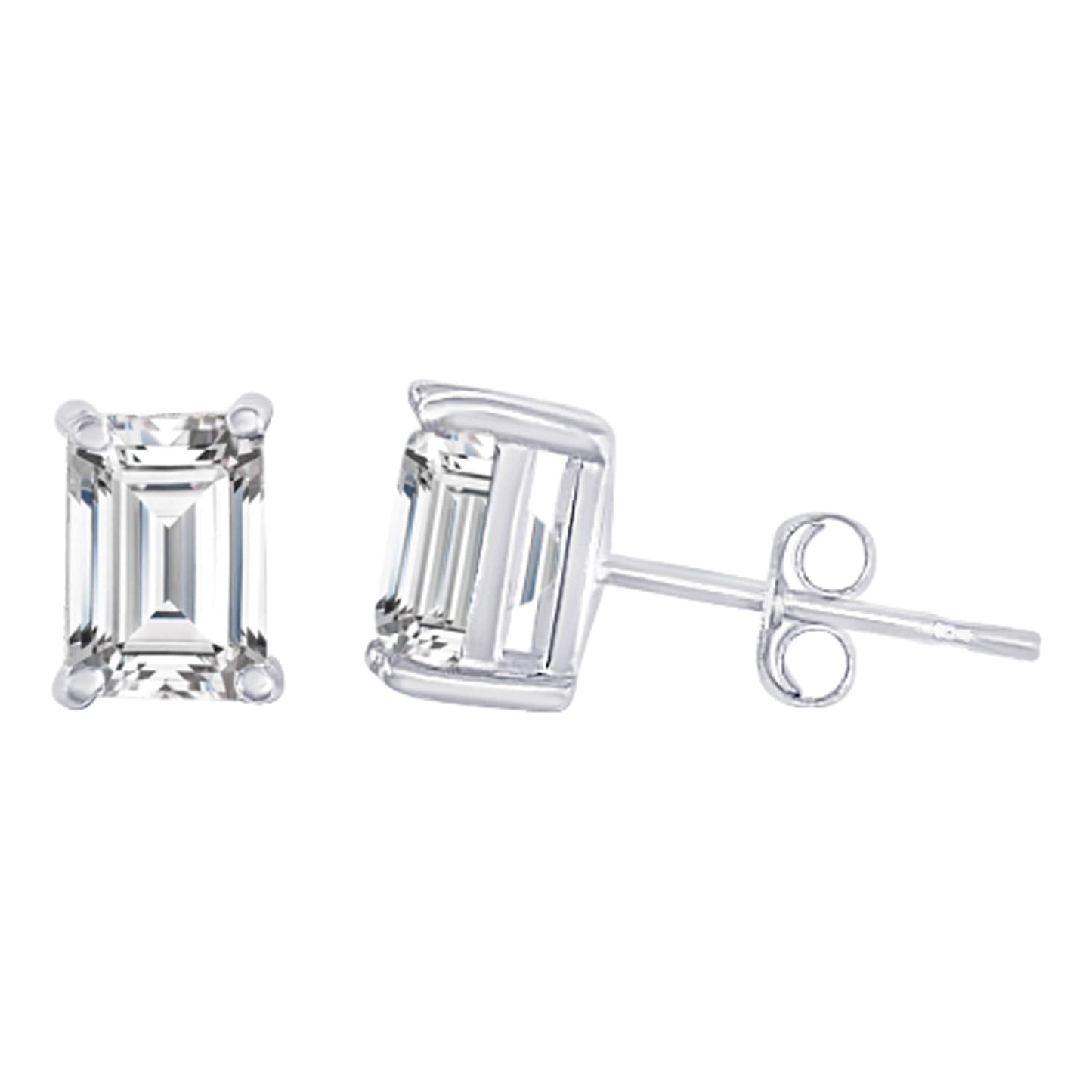 18K White Gold 0.5 Carat Emerald Shape LAB GROWN Diamond IGI Certified Stud Earrings for women 4 Prong Push Back (E/F Color VS2/SI1 CLARITY)