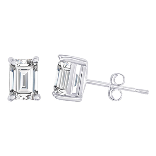 18K White Gold 0.5 Carat Emerald Shape LAB GROWN Diamond IGI Certified Stud Earrings for women 4 Prong Push Back (E/F Color VS2/SI1 CLARITY)