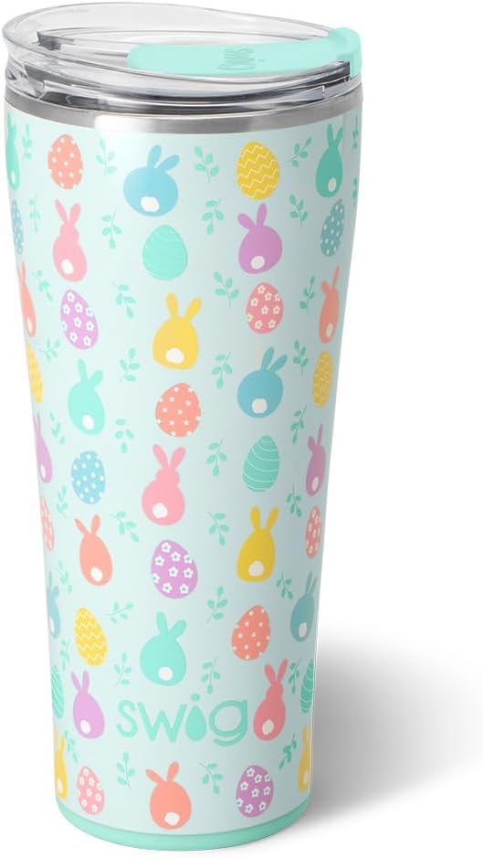 Swig Life 32oz Insulated Tumbler, Travel Coffee Tumbler with Lid, Cup Holder Friendly Travel Coffee Mug, Stainless Steel with Lid (Egg Hunt)