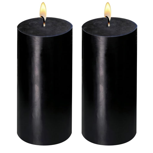 2 Pack 3x6 Inch Black Unscented Pillar Candles - 70 Hour Long Burning Dripless Smokeless Candles for Home Decor