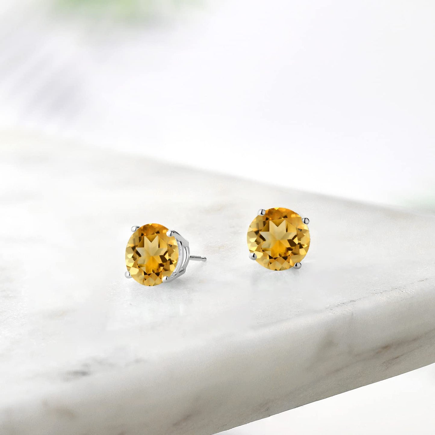 Gem Stone King 2-4 Cttw Round Gemstone Birthstone Stud Earrings For Women Men | 925 Sterling Silver | Round 7MM | Fine Jewelry Gifts for Women Her Mom Wife Men | Citrine-November