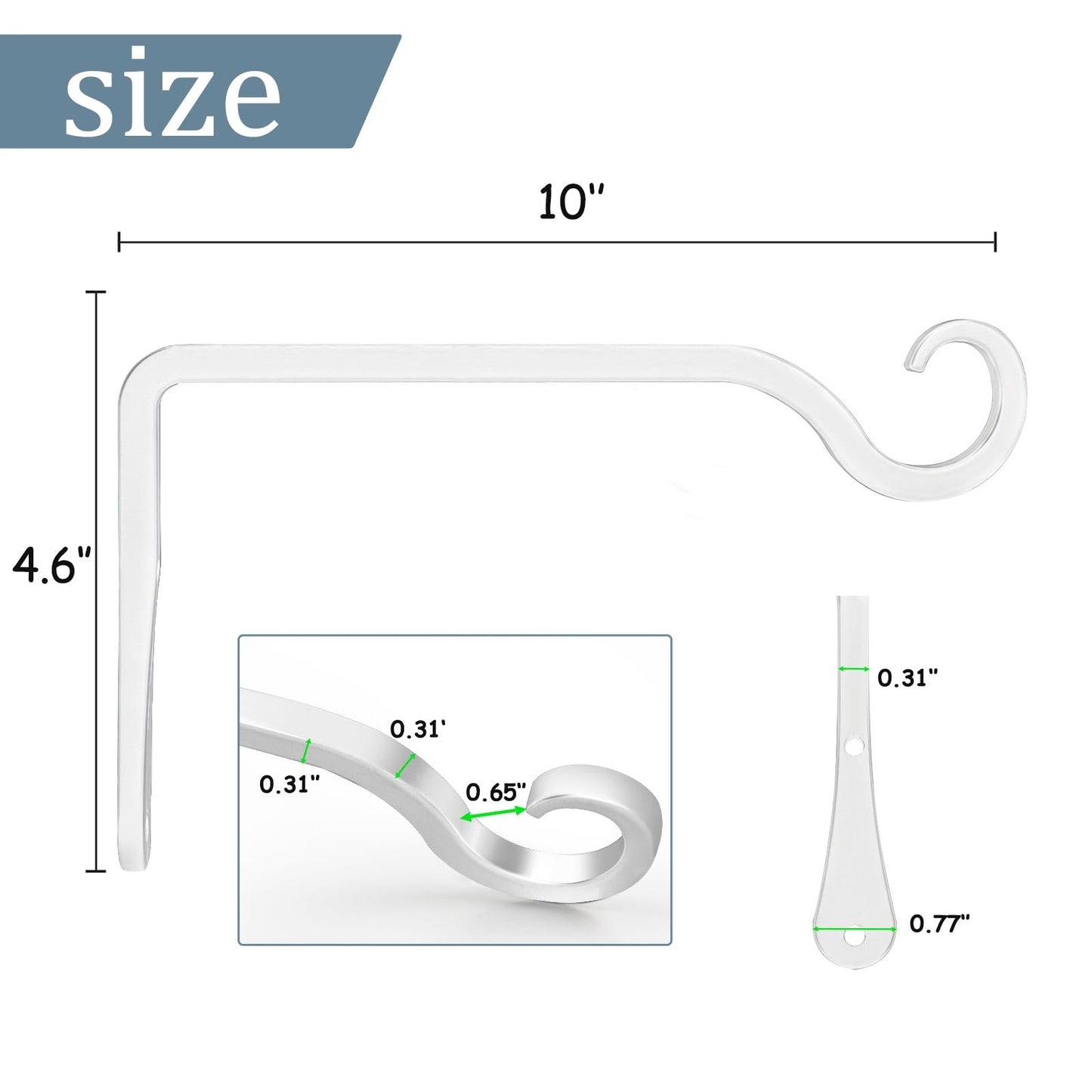 BOLITE Plant Hangers, 10 Inch Hanging Plant Brackets Outdoor Indoor, Wall Hooks for Hummingbird Feeders, Bird Feeders, Planters, Lanterns, Wind Chimes, Home Decor, 2 Pack, White, Gifts for Women Men