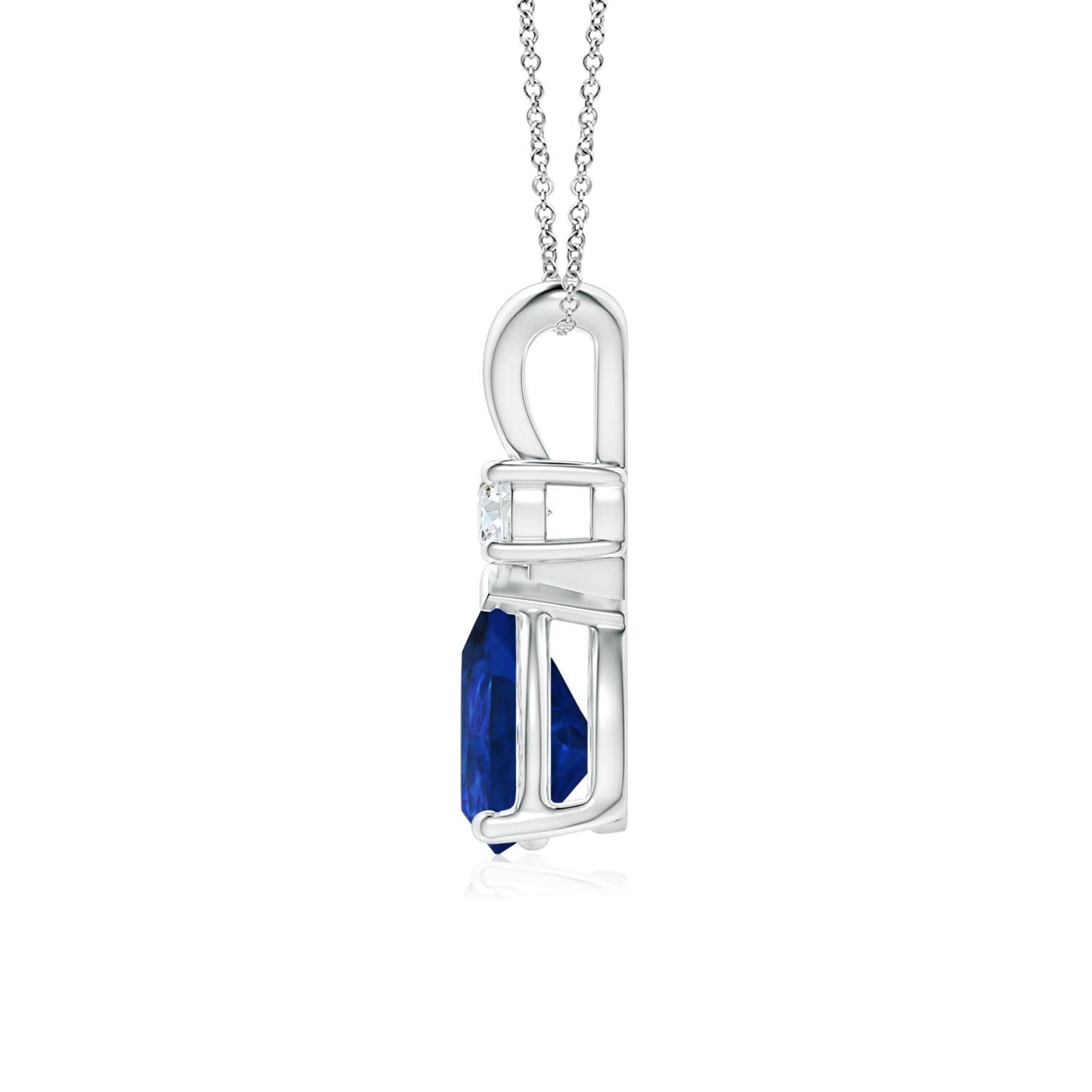 Angara Natural Blue Sapphire Solitaire Pendant for Women | Prong-Set Blue Sapphire Teardrop V-Bale Pendant with Diamond in Platinum | September Birthday, Gemstone Jewelry Gift | AAA | 6x4mm