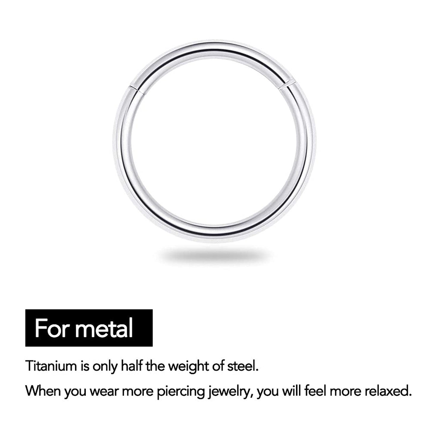 BOGKU 6pcs G23 Titanium Septum Rings Hinged Nose Ring Hoops for Women Men 16G Cartilage Hoop Earrings Body Piercing Jewelry Lip Rings - Diameter 6mm 8mm 10mm