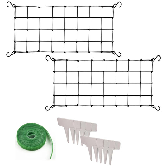 2 Pcs Scrog Net 2x4 FT Trellis Net for Grow Tent Elastic Trellis Netting with Hooks, Loop Tape, Garden Label for Indoor Plant Growing Tents Garden Plant Climbing Plants Support