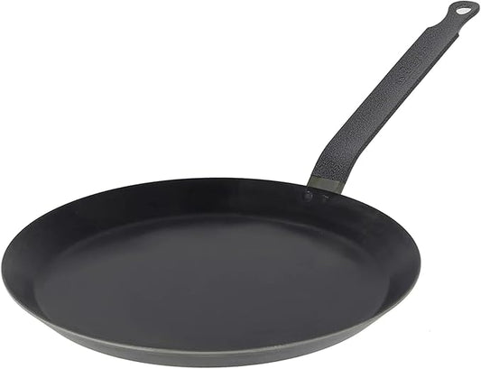 de Buyer Blue Carbon Steel Crepe & Tortilla Pan - 7” Diameter, 5.25” Cooking Surface - Ideal for Making & Reheating Crepes, Tortillas & Pancakes - Naturally Non-Stick Finish - Made in France