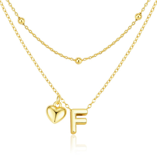 adoyi Gold Heart Initial Necklaces for Women Hers Dainty 14K Gold Plated Heart Layered Letter F Pendant Necklace Stack Trendy Jewelry Birthday Valentines Gifts for Women Jewelry