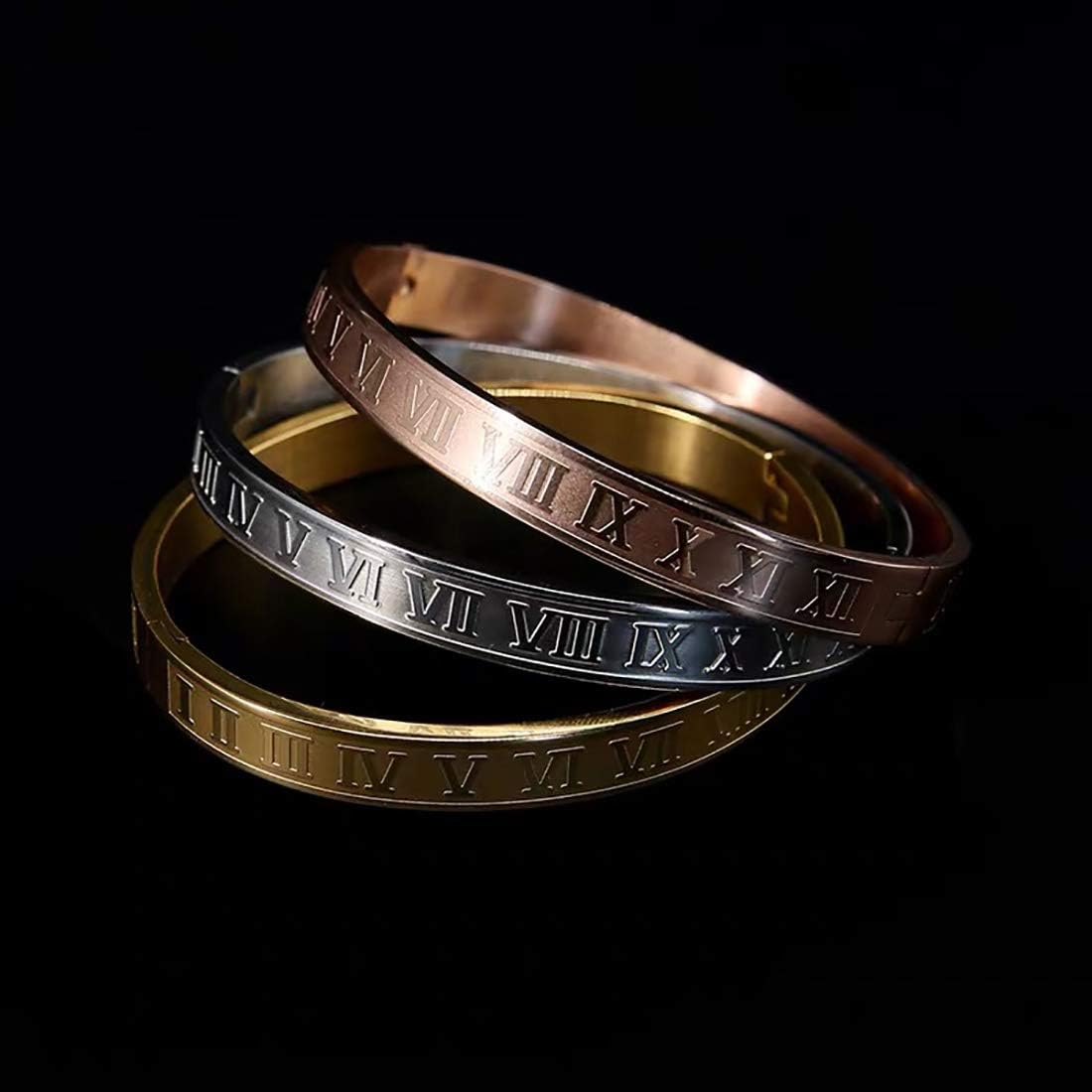 Jarlinwel Gold Silver Plated Bracelets for Men Women Roman Numeral Bangle Bracelet Stainless Steel Personalized Engraved Unisex Gift (Gold 8mm Mens)