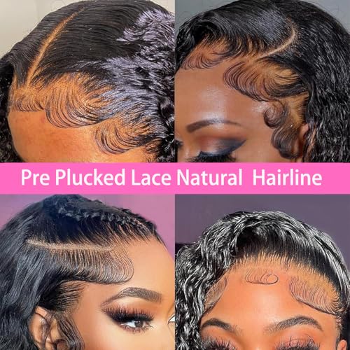 Water Wave Lace Front Wigs Human Hair Pre Plucked Bleached Knots Wet and Wavy 13x6 HD Lace Frontal Wigs for Black Women 200% Density Brazilian Remy Human Hair (Water Wave Wig, 24 Inch)