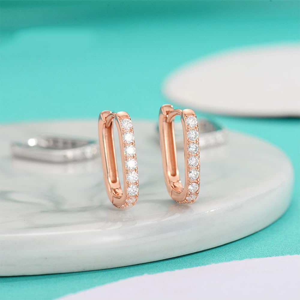 14K Rose Gold D-Color VVS1 Diamond Geometric Hinged Hoop Earrings for Women, Ideal for Valentine's Day or Women's Day Gift (14K, Rose Gold)