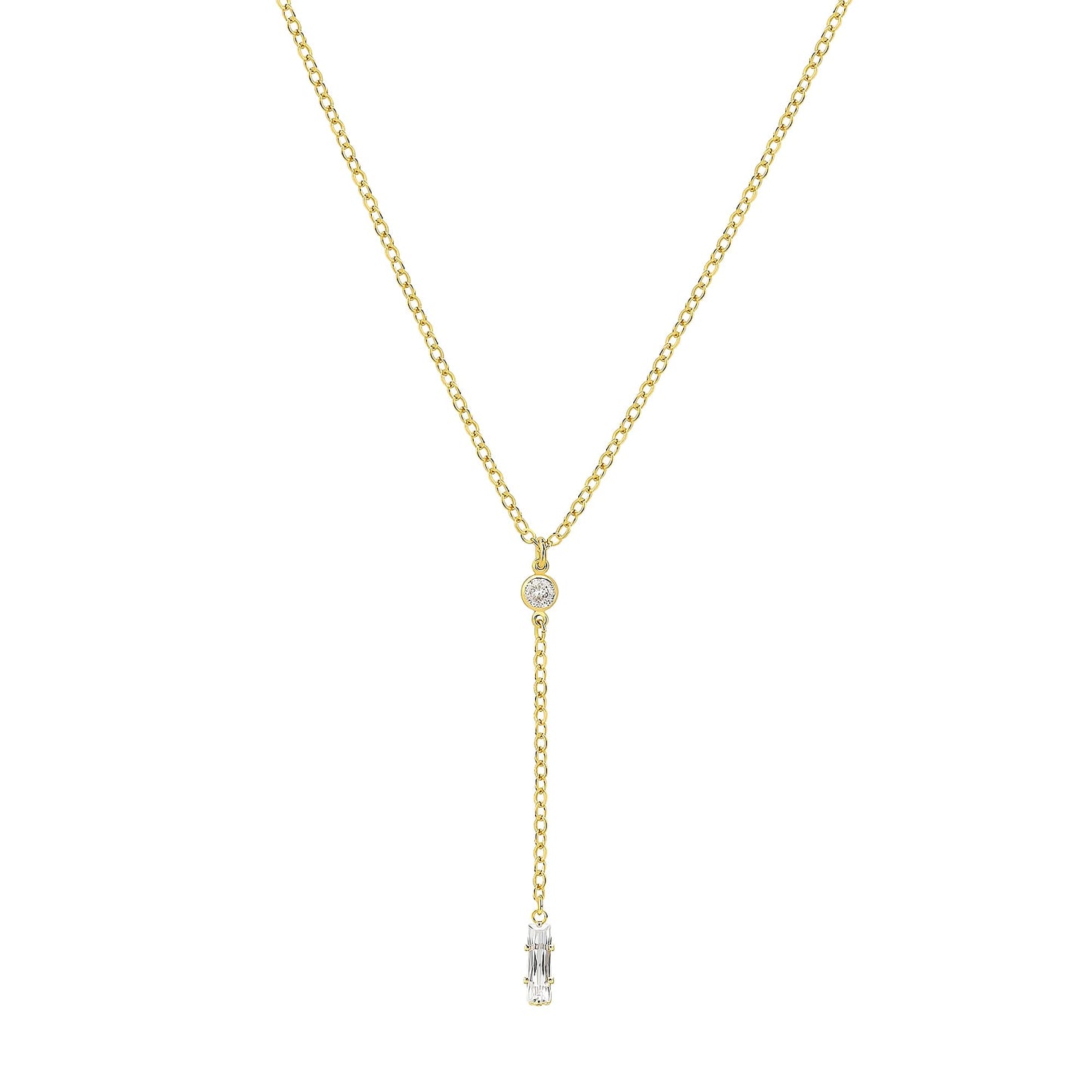 Tewiky Simple Gold Necklace for Women, Gold Plated CZ Lariat Necklace Dainty Long Gold Necklaces for Women Trendy Cute Pendant Necklaces Aesthetic Drop Gold Necklace Jewelry Gifts