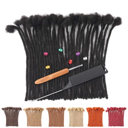 Dreads Extensions Human Hair Loc Extensions for Men Women Dreadlock Extensions Real Human Hair Locs Extension Natural Black Full Handmade Permanent Locs Hair Extensions (0.6cm 1B 10 Inch 60 Strands)