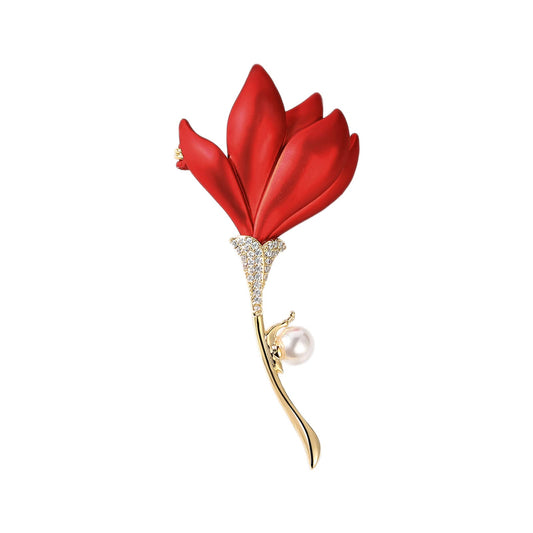 AILONMEI Floral Series Brooch Pins For Women Fashion Costume Pearl Flower Designer Broach & Pins Jewelry Christmas Gift (Poppy)