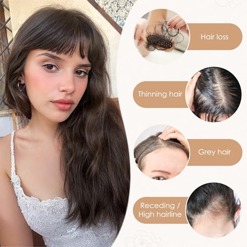 S-noilite Human Hair Toppers for Women with Bangs 100% Real Human Hairpiece 5"x3" Clip in Silk Base Topper Piece Cover Thinning Fine Hair 12 inch Camel Brown Highlighted Blonde