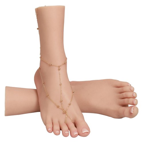 BodhiTCM Realistic Silicone Female Model Feet Life Size Jewelry Display Tattoo Practice Art Collection with Nails (Left foot-with skeleton, Brown)