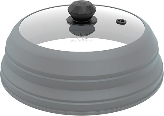 Microwave Splatter Cover Vented Glass Cover Splatter Guard Lid with Collapsible Silicone for Food as Pot Cover Plate Cover 10.8 inch for 6 7 8 9 10 inch Plate Bowl Light Grey