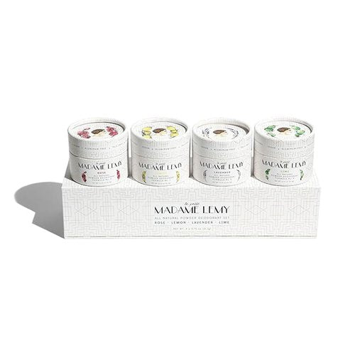 Madame Lemy Talc Powder Gift Set - Natural Deodorant & Body Powder – Aluminum Free, Vegan, Cruelty Free - Travel-Size Convenience with Puff Applicator | 4 Scents (Classic, 4 x 0.75 oz)