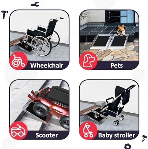 PENSUN 2FT Wheelchair Ramp, 24" L x 29" W Threshold Ramps, Non-Skid Portable Foldable Wheelchair Ramps for Steps, Lightweight with Handle, for Home, Stairs, Doorways, Curbs / 600lbs Capacity (2FT)