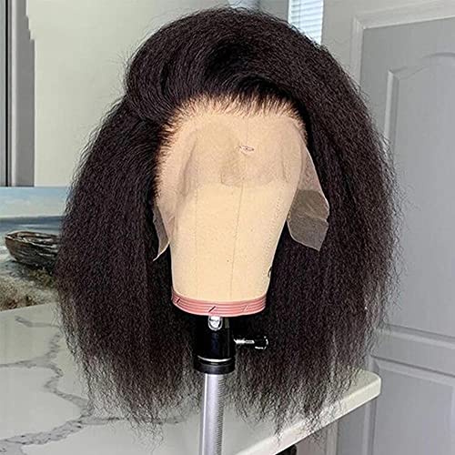 16 Inch Kinky Straight Human Hair Wigs, 13x4, 180% Brazilian Remy Hair, Yaki Lace Front Wig for Women