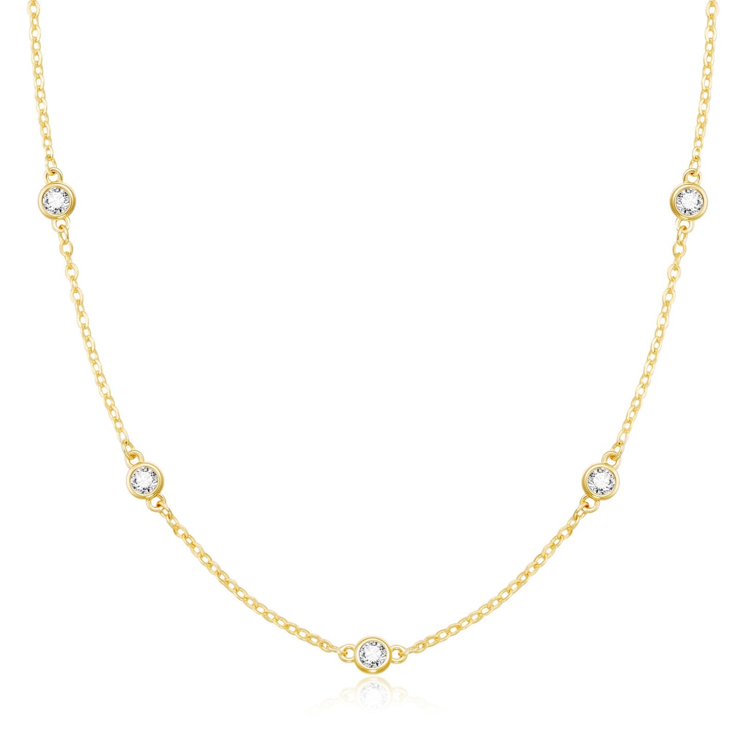CUEZIY Dainty 14K Gold Plated Necklaces for Women Station Choker Necklace Cubic Zirconia Simulated Necklace Simple Cute Layering CZ Necklace Trendy Jewelry Gifts