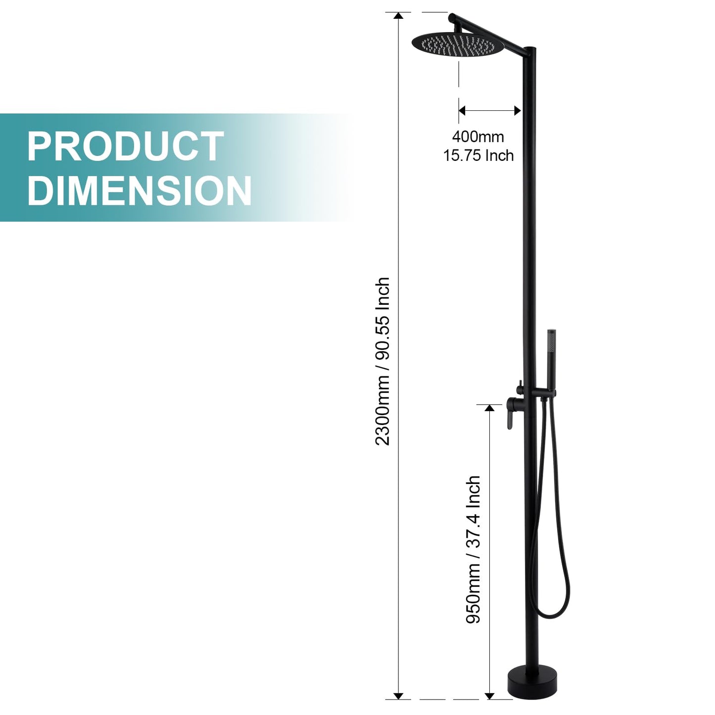 Freestanding Outdoor Shower, Outdoor Shower Kit for Pool Garden/Backyard/Beach Courtyard, Outside Shower Column with 10” Rain Shower Head and Handheld, Matte Black