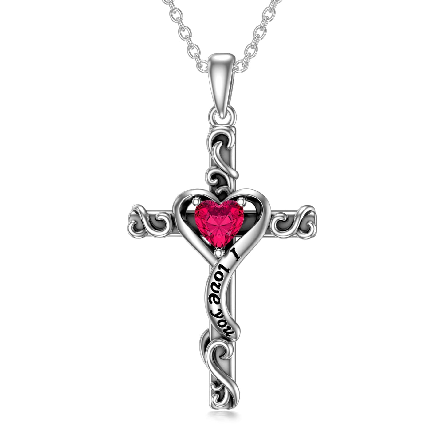 TOUPOP Ruby Cross Necklace for Women Sterling Silver July Birthstone Cross Pendant Necklace Heart Love Jewelry for Her Girlfriend Wife Mom Anniversary Birthday Mothers Day Gifts