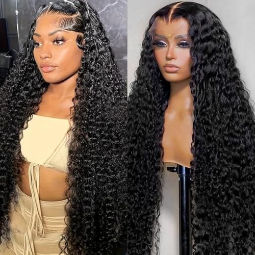 200% Density 34 Inch Deep Wave Lace Front Wigs Human Hair 13X6 HD Lace Frontal Curly Human Hair Wig Fluffy Natural Pre Plucked Wet And Wavy Wigs for Black Women Girl